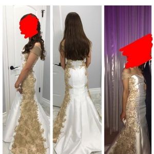 White dress with gold accents